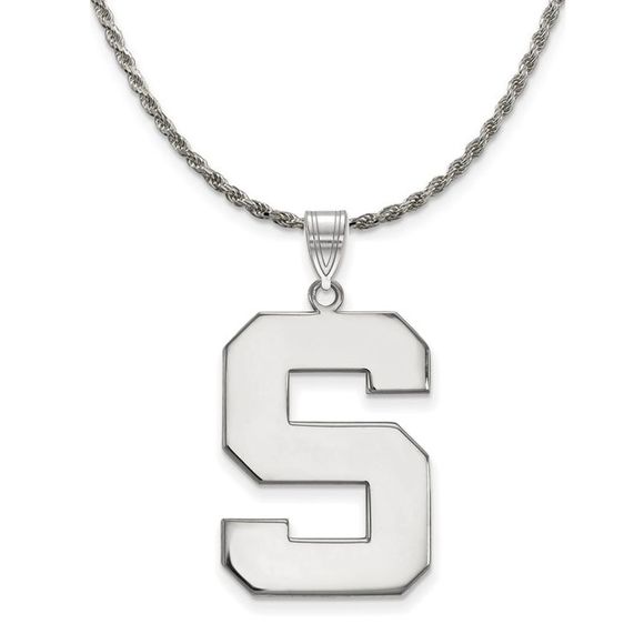 Sterling Silver Michigan State XL Initial S Necklace - 20 Inch